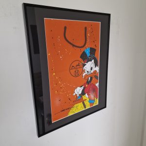 Tableau Picsou sur Véritable Sac Cartonné HERMÈS – Pièce Unique