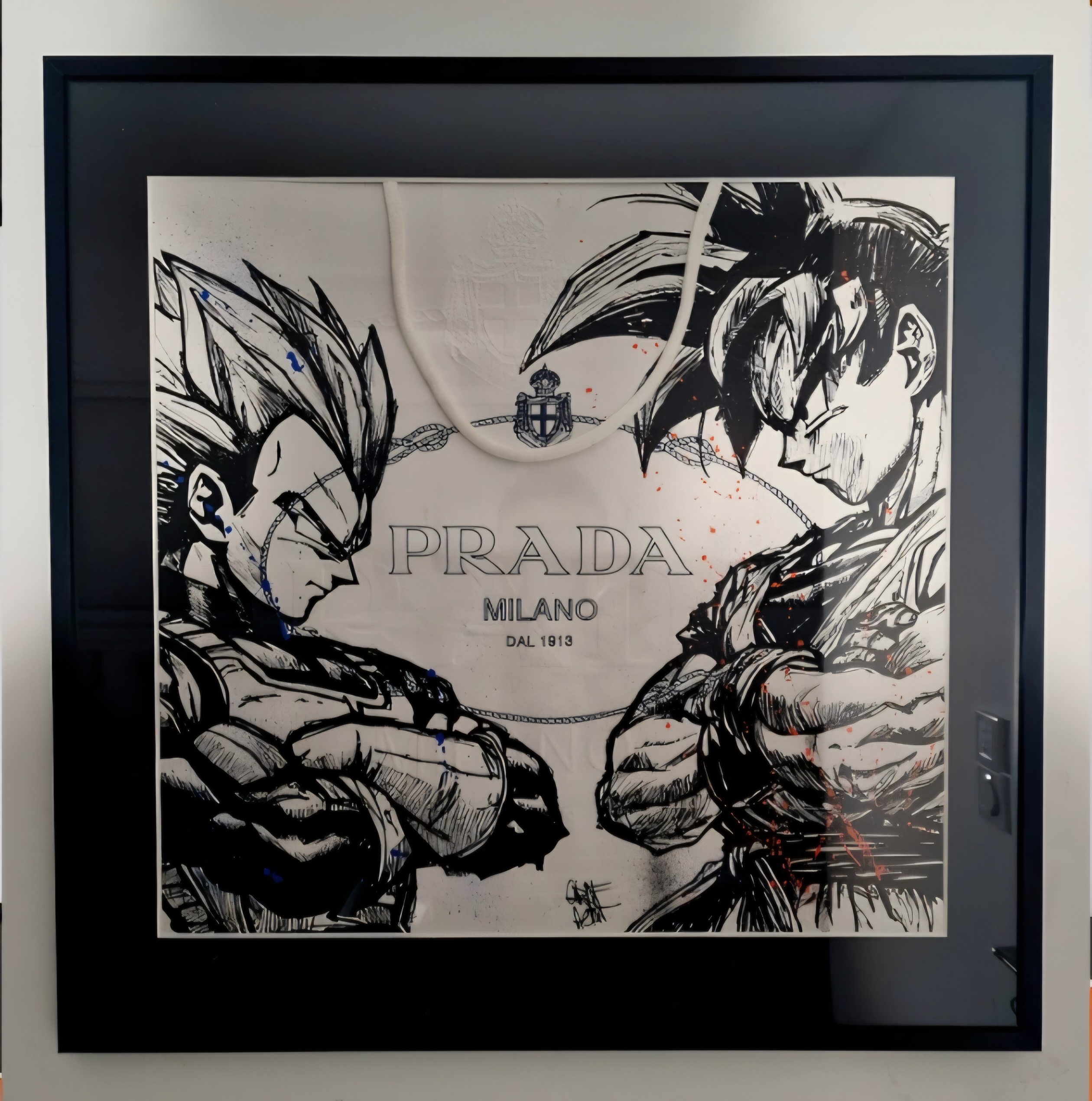 Goku vs Vegeta sur Véritable Sac de Boutique Cartonné PRADA – Pièce Unique